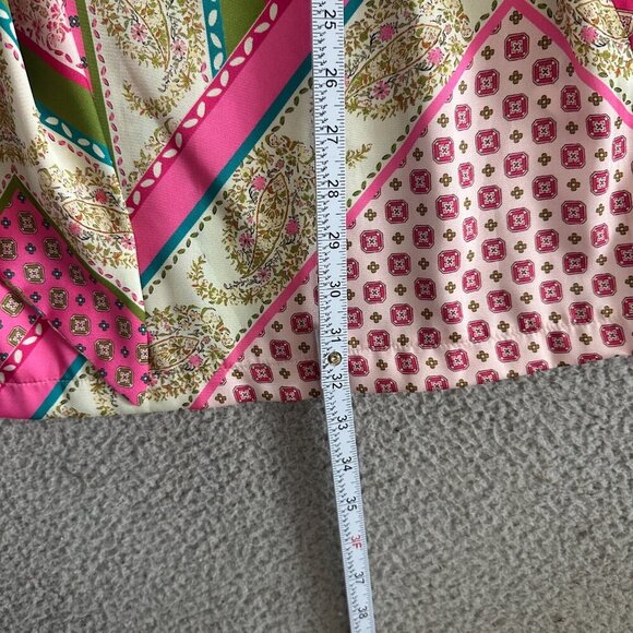 Zara Patchwork Print Scarf Pink Green Mini Deep V - Picture 15 of 16